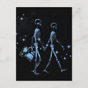 Honeymoon X-Ray Skeleton Newlyweds - Blue Vykort