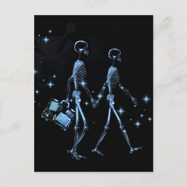 Honeymoon X-Ray Skeleton Newlyweds - Blue Vykort (Framsida)