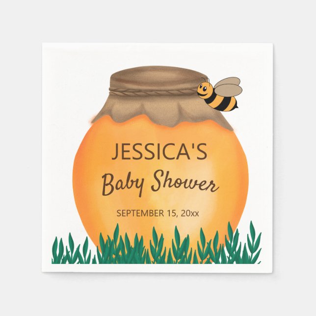 Honeypot Humlebi Baby Shower Vit Pappersservett (Framsidan)