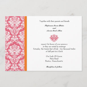 Honeysuckle and Coral Damask Wedding bjudande Inbjudningar