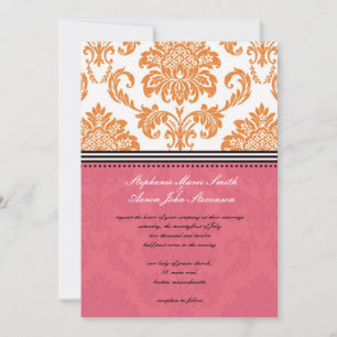 Honeysuckle and Coral Damask Wedding bjudande Inbjudningar