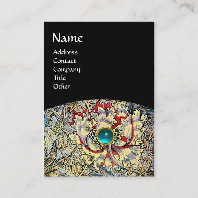 HONEYSUCKLE Fantasy Blommigt Aquamarine Bue Gemsto Visitkort (Framsida)