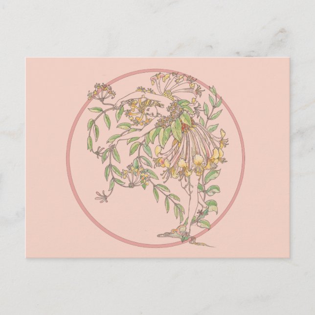 Honeysuckle Garden Fairy - June Birkeland Flower Vykort (Framsida)