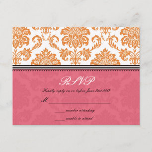 Honeysuckle och Tangerine Damask Wedding OSA Kort