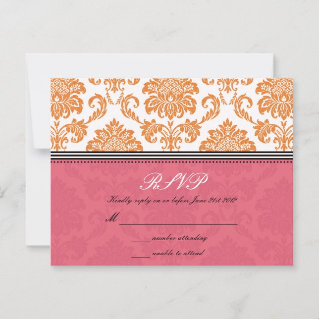 Honeysuckle och Tangerine Damask Wedding OSA Kort (Framsida)
