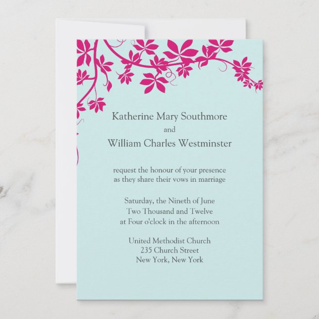 Honeysuckle- och Tropical Blue Wedding-inbjudninga Inbjudningar (Framsida)