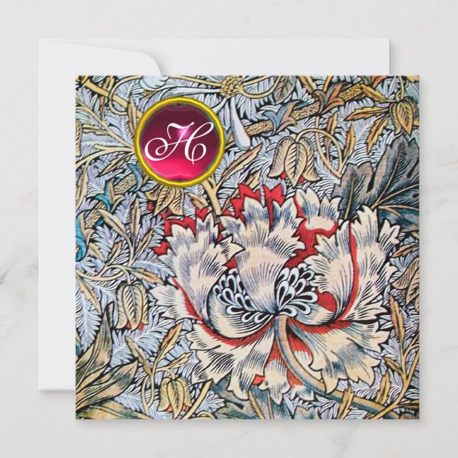 HONEYSUCKLE Red Ruby Monogram Guld Metallisk Inbjudningar (Framsida)