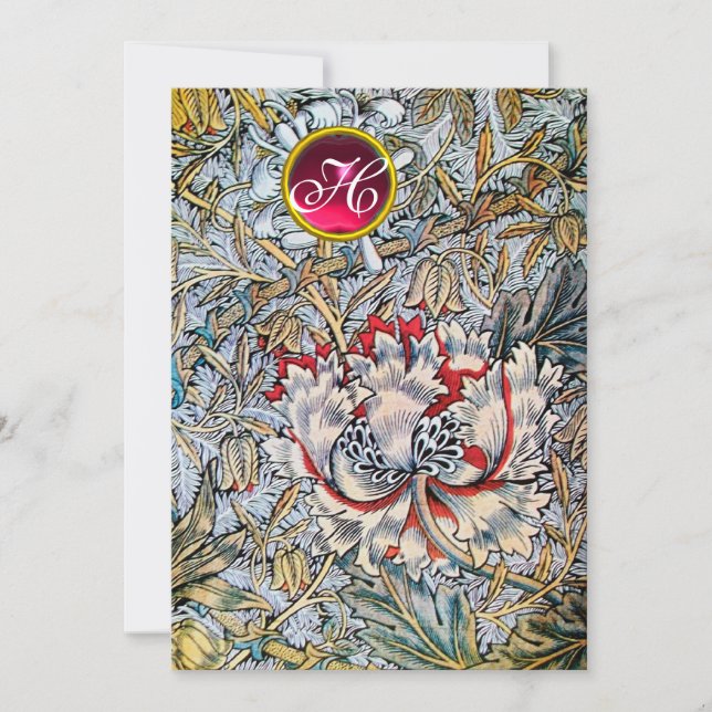 HONEYSUCKLE Red Ruby Monogram Guld Metallisk Inbjudningar (Framsida)