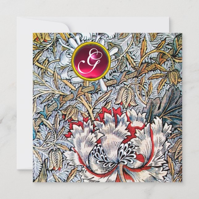 HONEYSUCKLE Red Ruby Monogram Metallisk Guld Inbjudningar (Framsida)