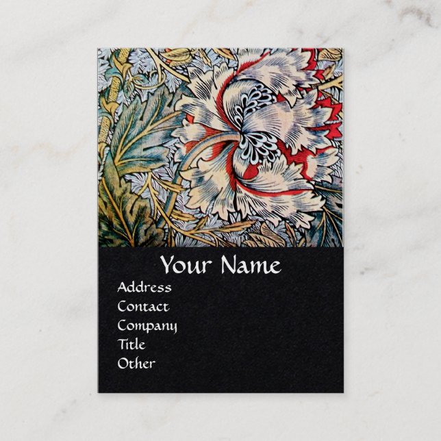 HONEYSUCKLE Rosa Red White Black Blommigt Visitkort (Framsida)