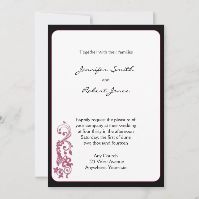 Honeysuckle Rosa Round Corner Wedding bjudande Inbjudningar (Framsida)