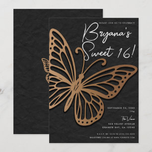 Honeywind Brun Svart Boho Fjäril Sweet 16 Inbjudningar