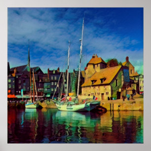 HONFLEUR - dockning - gammal pir - panorama Poster