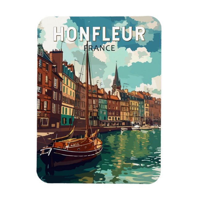 Honfleur Frankrike Travel Art Vintage Magnet (Vertikal)