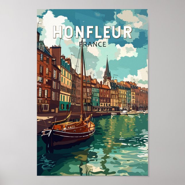 Honfleur Frankrike Travel Art Vintage Poster (Framsidan)