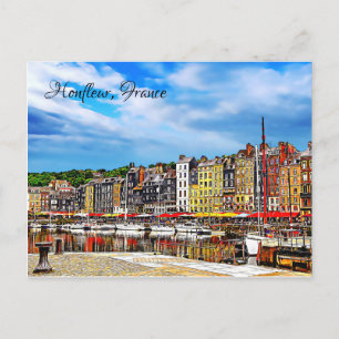 Honfleur hamn i Normandie, Frankrike. Vykort