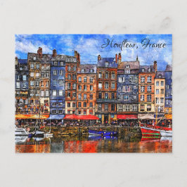 Honfleur hamn i Normandie, Frankrike. Vykort