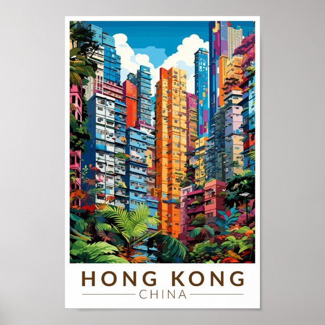 Hong Kong China Apartments Travel Art Vintage Poster (Framsidan)