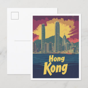 Hong Kong China Art Vintage resor Illustration Vykort