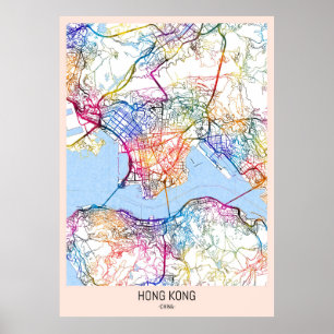 Hong Kong China City Karta Poster