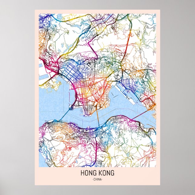 Hong Kong China City Karta Poster (Framsidan)
