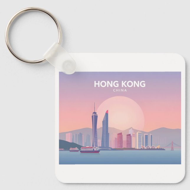 Hong Kong China Pastel Travel Design Nyckelring (Framsida)