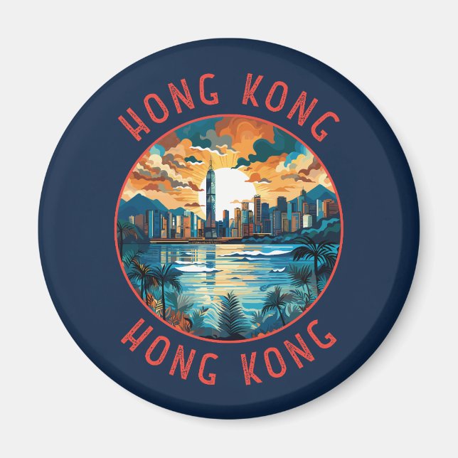 Hong Kong China Retro Distress Circle Magnet (Framsidan)