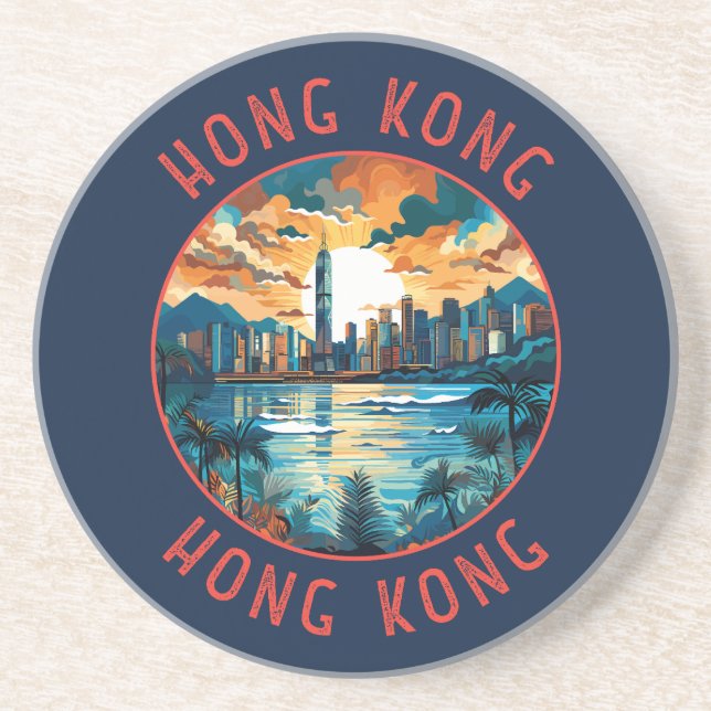 Hong Kong China Retro Distress Circle Underlägg (Framsidan)