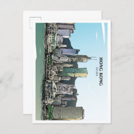 Hong Kong China Sketch Art Vintage resor Vykort