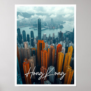 Hong Kong China Skyline Top View Poster