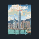 Hong Kong China Travel Art Vintage Fleecefilt<br><div class="desc">Färgdesign för Hongkongs reflektor. En blandning av Öster och Väster: Hongkong skryter med en fängslande blandning av kinesiska och Westerna influenser.</div>