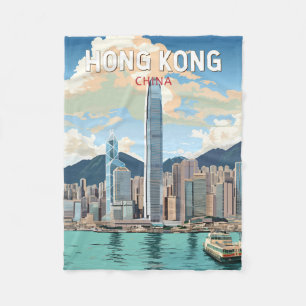 Hong Kong China Travel Art Vintage Fleecefilt