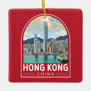 Hong Kong China Travel Art Vintage Julgransprydnad Keramik