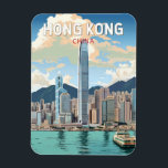 Hong Kong China Travel Art Vintage Magnet<br><div class="desc">Färgdesign för Hongkongs reflektor. En blandning av Öster och Väster: Hongkong skryter med en fängslande blandning av kinesiska och Westerna influenser.</div>