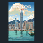 Hong Kong China Travel Art Vintage Poster<br><div class="desc">Färgdesign för Hongkongs reflektor. En blandning av Öster och Väster: Hongkong skryter med en fängslande blandning av kinesiska och Westerna influenser.</div>