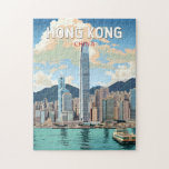 Hong Kong China Travel Art Vintage Pussel<br><div class="desc">Färgdesign för Hongkongs reflektor. En blandning av Öster och Väster: Hongkong skryter med en fängslande blandning av kinesiska och Westerna influenser.</div>