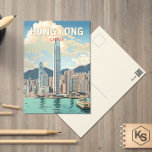 Hong Kong China Travel Art Vintage Vykort<br><div class="desc">Färgdesign för Hongkongs reflektor. En blandning av Öster och Väster: Hongkong skryter med en fängslande blandning av kinesiska och Westerna influenser.</div>