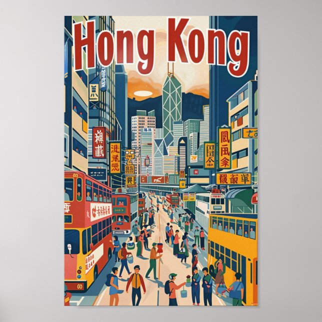 Hong Kong China Vintage Berömd Travel Ställe Poster (Framsidan)