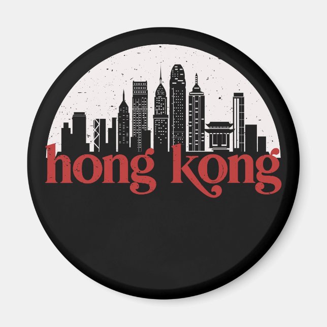 Hong Kong China Vintage City Skyline Cityscape Magnet (Framsidan)