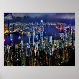 Hong Kong City Skyline Ljus i natt Poster