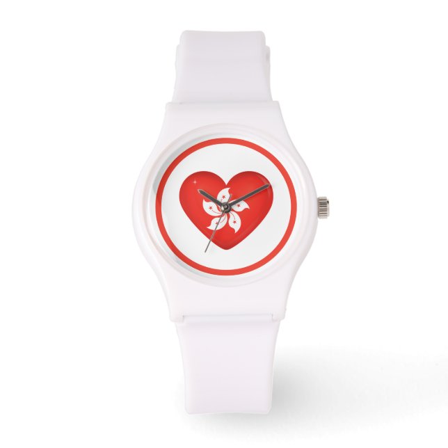 Hong Kong Flagga Heart Armbandsur (Framsida)