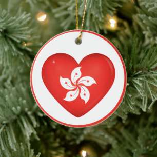 Hong Kong Flagga Heart Julgransprydnad Keramik