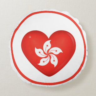 Hong Kong Flagga Heart Rund Kudde