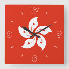 Hong Kong Flagga Red White Orchid Numbers Patrioti Fyrkantig Klocka