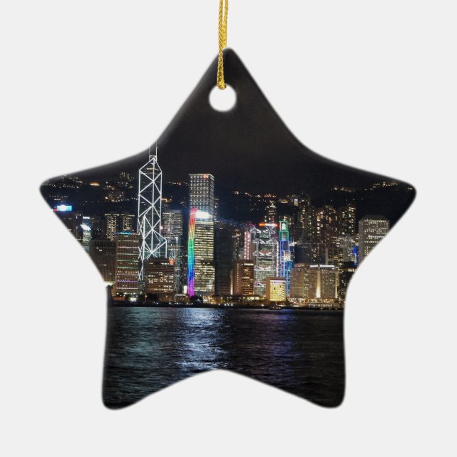 Hong Kong hamn på natten Julgransprydnad Keramik (Framsidan)