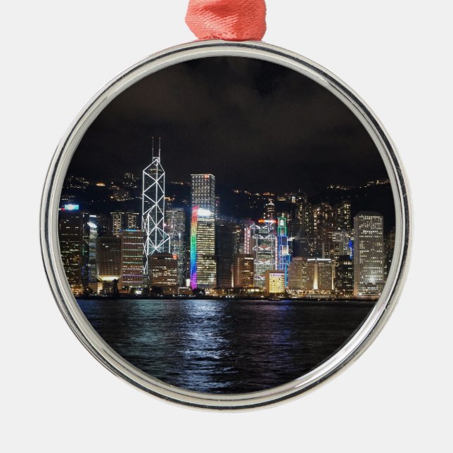 Hong Kong hamn på natten Julgransprydnad Metall (Framsidan)