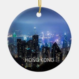 Hong Kong Island Skyline Panorama Night Souvenir Julgransprydnad Keramik