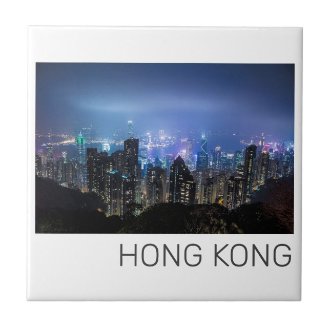 Hong Kong Island Skyline Panorama Night Souvenir Kakelplatta (Framsidan)