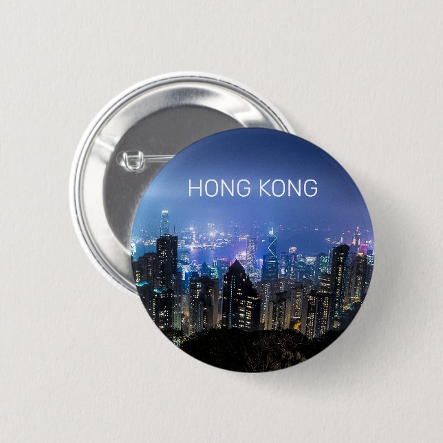 Hong Kong Island Skyline Panorama Night Souvenir Knapp (Framsida & baksida)