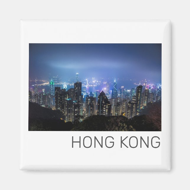 Hong Kong Island Skyline Panorama Night Souvenir Magnet (Framsidan)